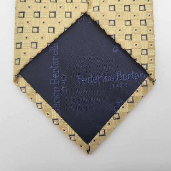 NWOT Federico Bertarelli Men's Yellow Check Silk Tie OS - Picture 7 of 7